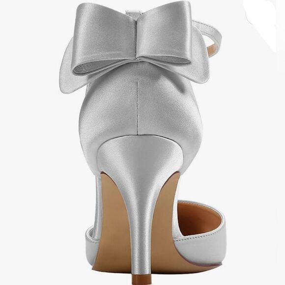 🩵NWOB Silver Satin Bow Strappy Heels Size 8 - Picture 4 of 13